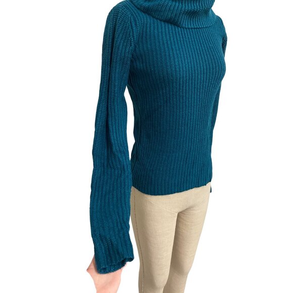 Vintage ForenzaTeal Turtleneck Sweater Long Sleeve Ribbed Knit Womens Size S - Picture 3 of 12